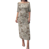 Hawaii Palaka Cowboy Puletasi Shell Maile Lei With Western Patterns DT05 Long Dress Beige - Polynesian Pride