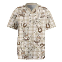 Hawaii Palaka Cowboy Rugby Jersey Shell Maile Lei With Western Patterns DT05 Beige - Polynesian Pride