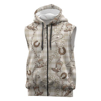 Hawaii Palaka Cowboy Sleeveless Zip Hoodie Shell Maile Lei With Western Patterns DT05 Beige - Polynesian Pride