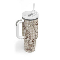 Hawaii Palaka Cowboy Tumbler With Handle Shell Maile Lei With Western Patterns - Polynesian Pride