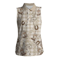 Hawaii Palaka Cowboy Women Sleeveless Polo Shirt Shell Maile Lei With Western Patterns DT05 Female Beige - Polynesian Pride
