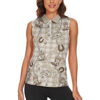 Hawaii Palaka Cowboy Women Sleeveless Polo Shirt Shell Maile Lei With Western Patterns DT05 - Polynesian Pride