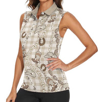 Hawaii Palaka Cowboy Women Sleeveless Polo Shirt Shell Maile Lei With Western Patterns DT05 - Polynesian Pride