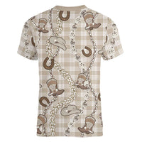 Hawaii Palaka Cowboy Women V-Neck T-Shirt Shell Maile Lei With Western Patterns DT05 - Polynesian Pride