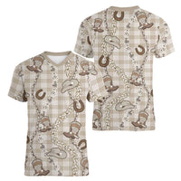 Hawaii Palaka Cowboy Women V-Neck T-Shirt Shell Maile Lei With Western Patterns DT05 - Polynesian Pride
