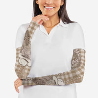 Beige Hawaii Palaka Cowboy Turtle Arm Sleeves Hawaiian Paniolo Puakenikeni Maile Lei - Polynesian Pride