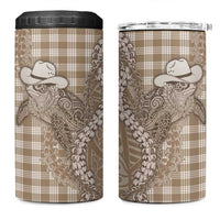 Beige Hawaii Palaka Cowboy Turtle 4 in 1 Can Cooler Tumbler Hawaiian Paniolo Puakenikeni Maile Lei - Polynesian Pride