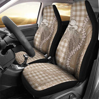 Beige Hawaii Palaka Cowboy Turtle Car Seat Cover Hawaiian Paniolo Puakenikeni Maile Lei - Polynesian Pride