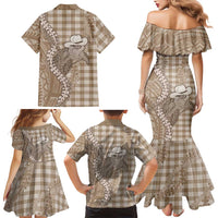 Beige Hawaii Palaka Cowboy Turtle Family Matching Mermaid Dress and Hawaiian Shirt Hawaiian Paniolo Puakenikeni Maile Lei - Polynesian Pride