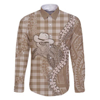 Beige Hawaii Palaka Cowboy Turtle Family Matching Mermaid Dress and Hawaiian Shirt Hawaiian Paniolo Puakenikeni Maile Lei - Polynesian Pride