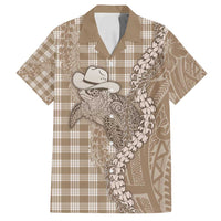 Beige Hawaii Palaka Cowboy Turtle Family Matching Off Shoulder Maxi Dress and Hawaiian Shirt Hawaiian Paniolo Puakenikeni Maile Lei - Polynesian Pride