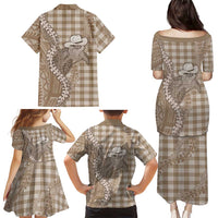 Beige Hawaii Palaka Cowboy Turtle Family Matching Puletasi and Hawaiian Shirt Hawaiian Paniolo Puakenikeni Maile Lei - Polynesian Pride
