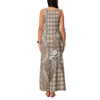 Beige Hawaii Palaka Cowboy Turtle Family Matching Tank Maxi Dress and Hawaiian Shirt Hawaiian Paniolo Puakenikeni Maile Lei - Polynesian Pride