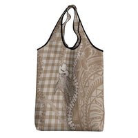 Beige Hawaii Palaka Cowboy Turtle Grocery Bag Hawaiian Paniolo Puakenikeni Maile Lei - Polynesian Pride