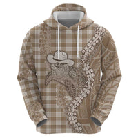 Beige Hawaii Palaka Cowboy Turtle Hoodie Hawaiian Paniolo Puakenikeni Maile Lei - Polynesian Pride