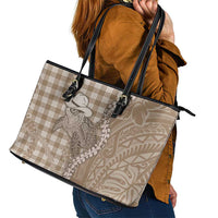 Beige Hawaii Palaka Cowboy Turtle Leather Tote Bag Hawaiian Paniolo Puakenikeni Maile Lei - Polynesian Pride