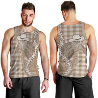 Beige Hawaii Palaka Cowboy Turtle Men Tank Top Hawaiian Paniolo Puakenikeni Maile Lei - Polynesian Pride