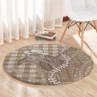 Beige Hawaii Palaka Cowboy Turtle Round Carpet Hawaiian Paniolo Puakenikeni Maile Lei - Polynesian Pride
