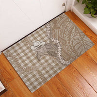 Beige Hawaii Palaka Cowboy Turtle Rubber Doormat Hawaiian Paniolo Puakenikeni Maile Lei - Polynesian Pride