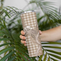 Beige Hawaii Palaka Cowboy Turtle Skinny Tumbler Hawaiian Paniolo Puakenikeni Maile Lei - Polynesian Pride