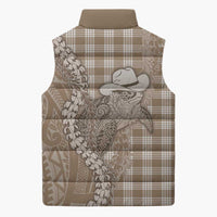 Beige Hawaii Palaka Cowboy Turtle Sleeveless Puffer Jacket Hawaiian Paniolo Puakenikeni Maile Lei - Polynesian Pride