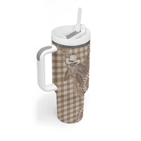 Beige Hawaii Palaka Cowboy Turtle Tumbler With Handle Hawaiian Paniolo Puakenikeni Maile Lei - Polynesian Pride