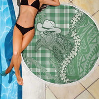 Green Hawaii Palaka Cowboy Turtle Beach Blanket Hawaiian Paniolo Puakenikeni Maile Lei - Polynesian Pride