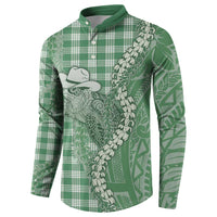 Green Hawaii Palaka Cowboy Turtle Button Sweatshirt Hawaiian Paniolo Puakenikeni Maile Lei - Polynesian Pride