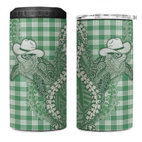 Green Hawaii Palaka Cowboy Turtle 4 in 1 Can Cooler Tumbler Hawaiian Paniolo Puakenikeni Maile Lei - Polynesian Pride