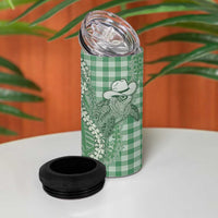 Green Hawaii Palaka Cowboy Turtle 4 in 1 Can Cooler Tumbler Hawaiian Paniolo Puakenikeni Maile Lei - Polynesian Pride