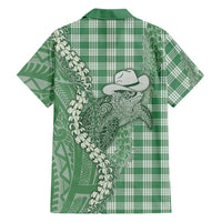 Green Hawaii Palaka Cowboy Turtle Family Matching Mermaid Dress and Hawaiian Shirt Hawaiian Paniolo Puakenikeni Maile Lei - Polynesian Pride