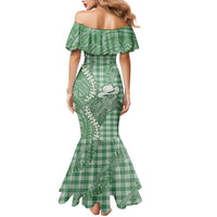 Green Hawaii Palaka Cowboy Turtle Family Matching Mermaid Dress and Hawaiian Shirt Hawaiian Paniolo Puakenikeni Maile Lei - Polynesian Pride