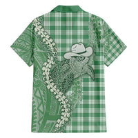 Green Hawaii Palaka Cowboy Turtle Family Matching Tank Maxi Dress and Hawaiian Shirt Hawaiian Paniolo Puakenikeni Maile Lei - Polynesian Pride