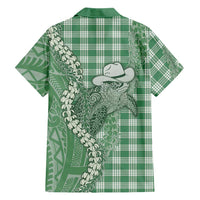 Green Hawaii Palaka Cowboy Turtle Family Matching Tank Maxi Dress and Hawaiian Shirt Hawaiian Paniolo Puakenikeni Maile Lei - Polynesian Pride