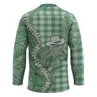 Green Hawaii Palaka Cowboy Turtle Hockey Jersey Hawaiian Paniolo Puakenikeni Maile Lei - Polynesian Pride