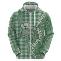 Green Hawaii Palaka Cowboy Turtle Hoodie Hawaiian Paniolo Puakenikeni Maile Lei - Polynesian Pride