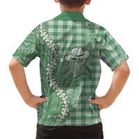 Green Hawaii Palaka Cowboy Turtle Kid Hawaiian Shirt Hawaiian Paniolo Puakenikeni Maile Lei - Polynesian Pride