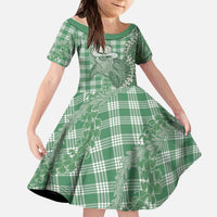 Green Hawaii Palaka Cowboy Turtle Kid Short Sleeve Dress Hawaiian Paniolo Puakenikeni Maile Lei - Polynesian Pride