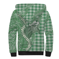 Green Hawaii Palaka Cowboy Turtle Sherpa Hoodie Hawaiian Paniolo Puakenikeni Maile Lei - Polynesian Pride