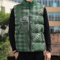 Green Hawaii Palaka Cowboy Turtle Sleeveless Puffer Jacket Hawaiian Paniolo Puakenikeni Maile Lei - Polynesian Pride