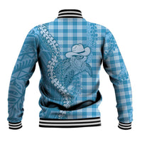 Blue Hawaii Palaka Cowboy Turtle Baseball Jacket Hawaiian Paniolo Puakenikeni Maile Lei - Polynesian Pride