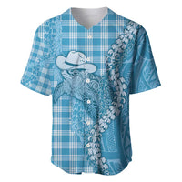 Blue Hawaii Palaka Cowboy Turtle Baseball Jersey Hawaiian Paniolo Puakenikeni Maile Lei - Polynesian Pride