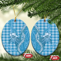 Blue Hawaii Palaka Cowboy Turtle Ceramic Ornament Hawaiian Paniolo Puakenikeni Maile Lei - Polynesian Pride