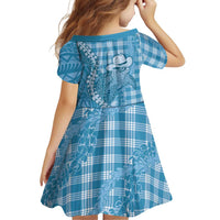 Blue Hawaii Palaka Cowboy Turtle Family Matching Off The Shoulder Long Sleeve Dress and Hawaiian Shirt Hawaiian Paniolo Puakenikeni Maile Lei - Polynesian Pride