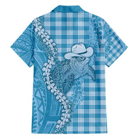 Blue Hawaii Palaka Cowboy Turtle Family Matching Off Shoulder Maxi Dress and Hawaiian Shirt Hawaiian Paniolo Puakenikeni Maile Lei - Polynesian Pride