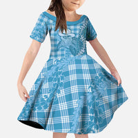 Blue Hawaii Palaka Cowboy Turtle Family Matching Off Shoulder Short Dress and Hawaiian Shirt Hawaiian Paniolo Puakenikeni Maile Lei - Polynesian Pride