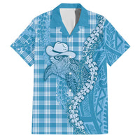 Blue Hawaii Palaka Cowboy Turtle Family Matching Puletasi and Hawaiian Shirt Hawaiian Paniolo Puakenikeni Maile Lei - Polynesian Pride