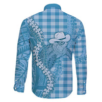 Blue Hawaii Palaka Cowboy Turtle Family Matching Summer Maxi Dress and Hawaiian Shirt Hawaiian Paniolo Puakenikeni Maile Lei - Polynesian Pride