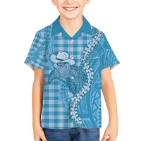 Blue Hawaii Palaka Cowboy Turtle Hawaiian Shirt Hawaiian Paniolo Puakenikeni Maile Lei - Polynesian Pride