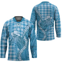 Blue Hawaii Palaka Cowboy Turtle Hockey Jersey Hawaiian Paniolo Puakenikeni Maile Lei - Polynesian Pride